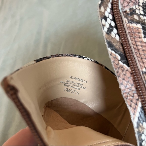 Vince Camuto Leather Bootie Open Toe Block Heels Snake Embossed Women's 7M - Picture 5 of 6